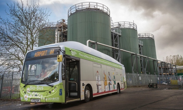The Bio-Bus is powered by biomethane gas generated from human poo and food waste. Photograph: Wessex Water/PA