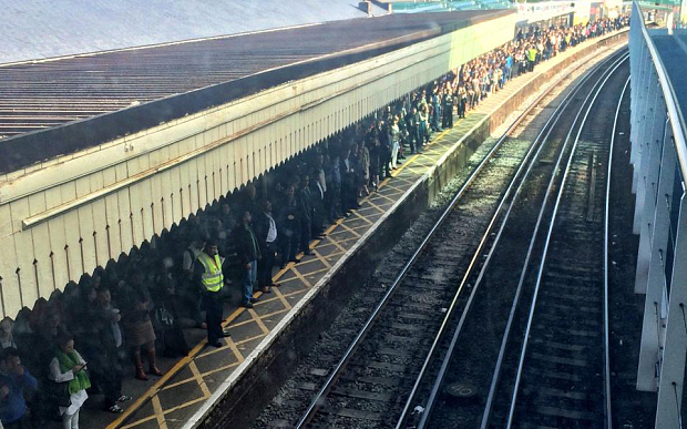 Full platforms at Clapham Junction as passengers try to reach Waterloo for alternative routes (Josh Russell/‏@joshr)